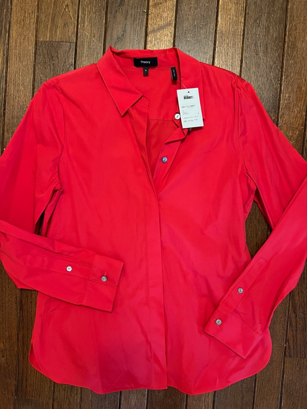 Theory Vibrant Red Collared Button-Front Shirt Size Medium NWT